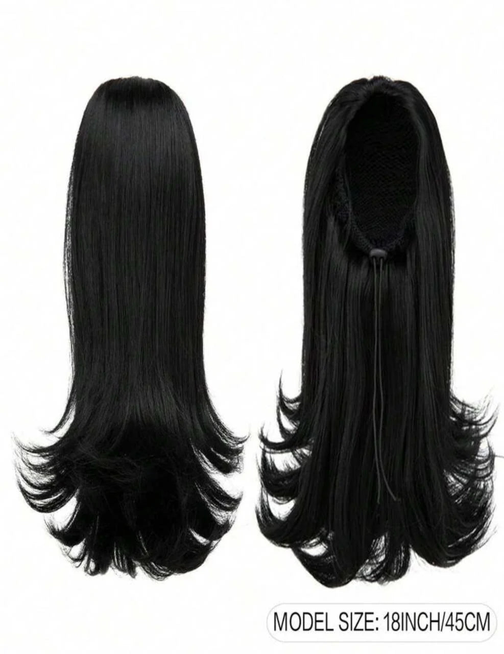 Close up of Jada premium black straight hair extension with flipped edge