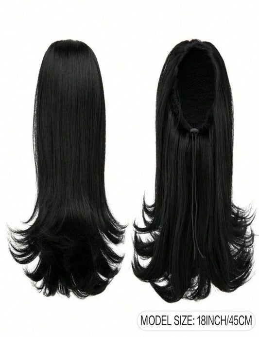Close up of Jada premium black straight hair extension with flipped edge